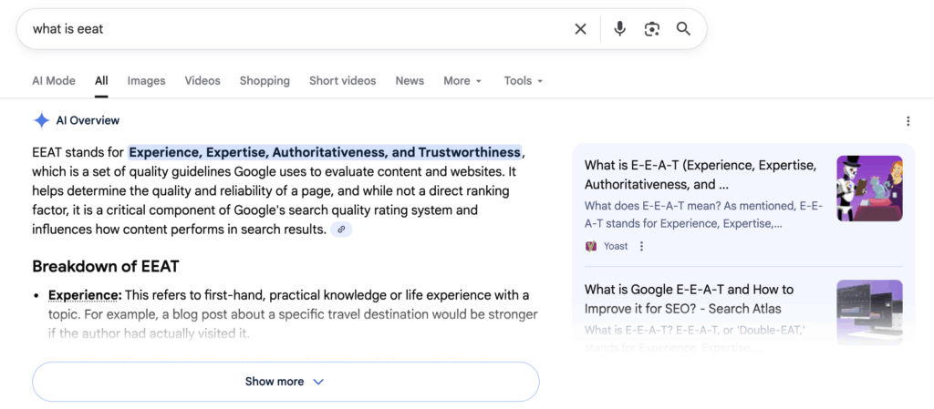 Example of AI Overviews