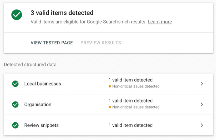 Valid Schema Response in Google Schema Testing