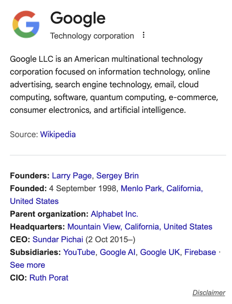 Google Knowledge panel