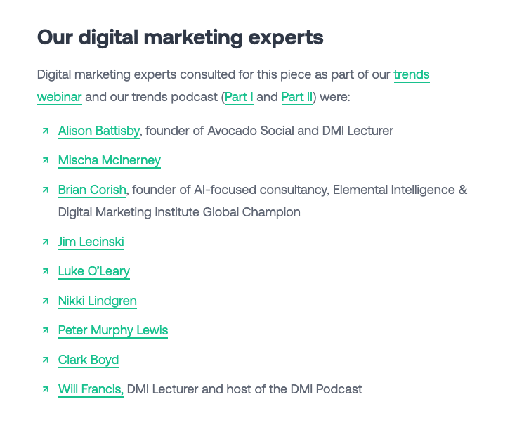 Expert references provided by the digital marketing institute.