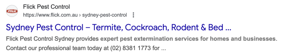 Pest Control Sydney URL Example