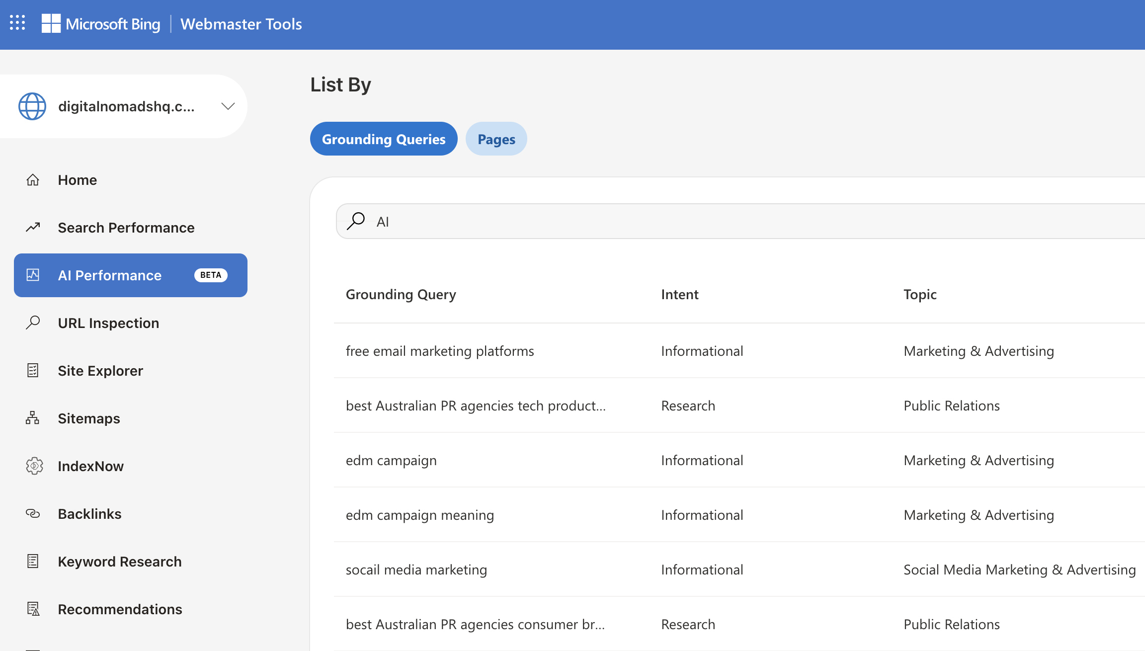 Bing Webmaster Topic Examples